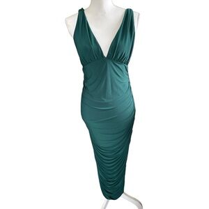 Club L London ranched plunge neck  bodycon green midi dress size 8